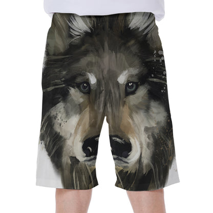 Watercolor Painting Wolf Print Men's Beach Shorts