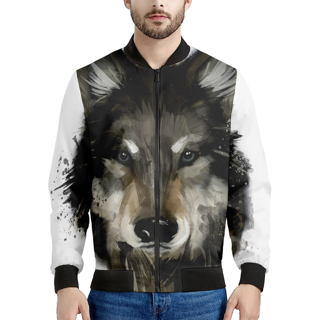 Watercolor Painting Wolf Print Men's Bomber Jacket
