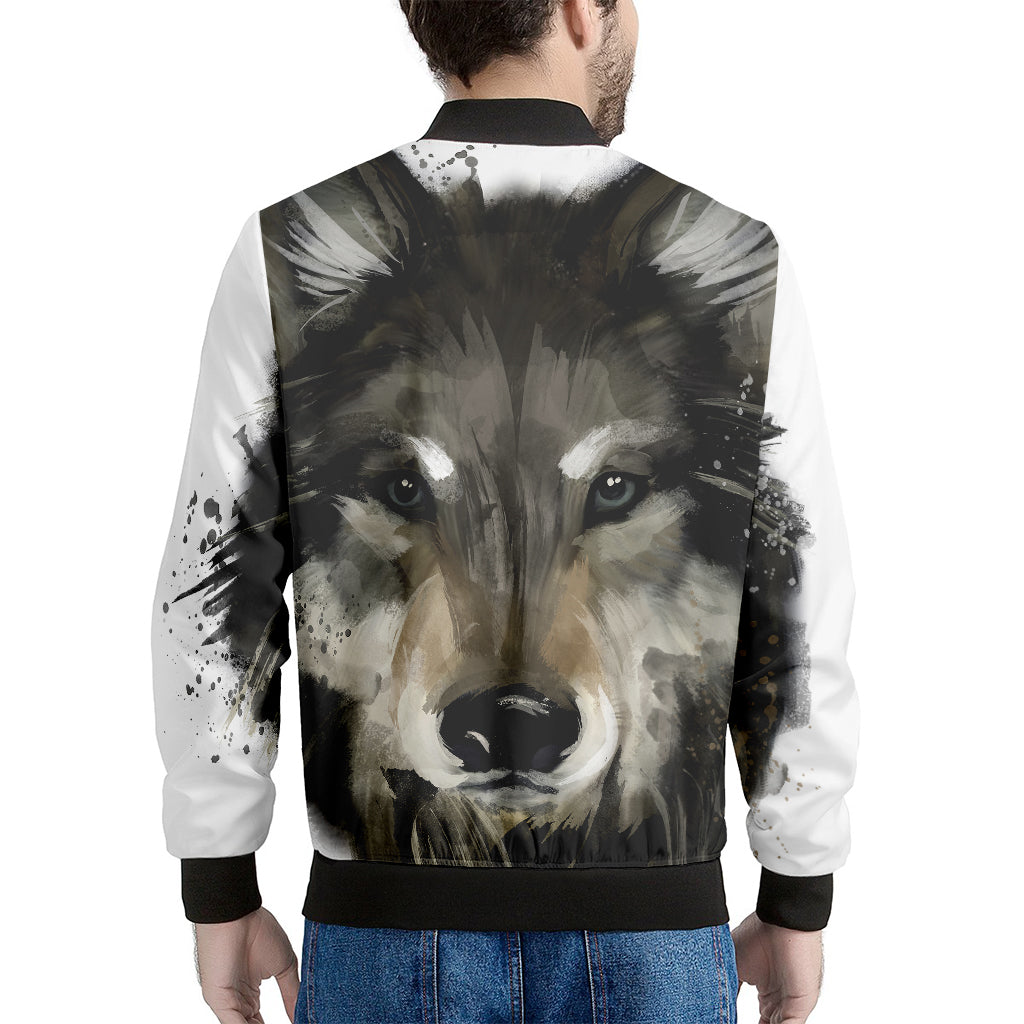 Watercolor Painting Wolf Print Men's Bomber Jacket