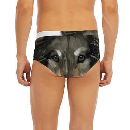 Watercolor Painting Wolf Print Men's Briefs