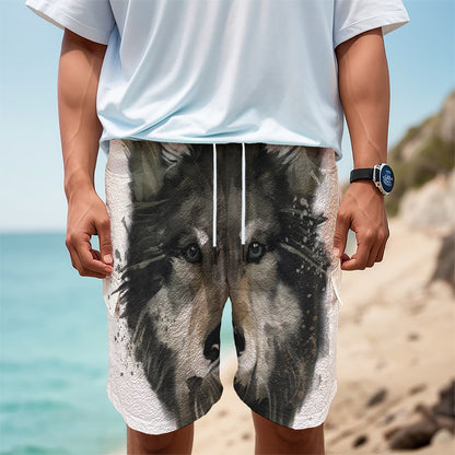 Watercolor Painting Wolf Print Men's Cargo Shorts