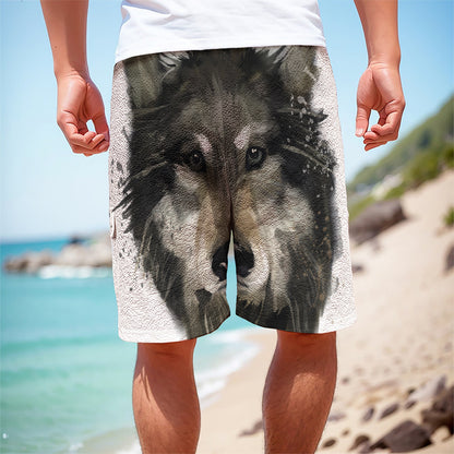 Watercolor Painting Wolf Print Men's Cargo Shorts