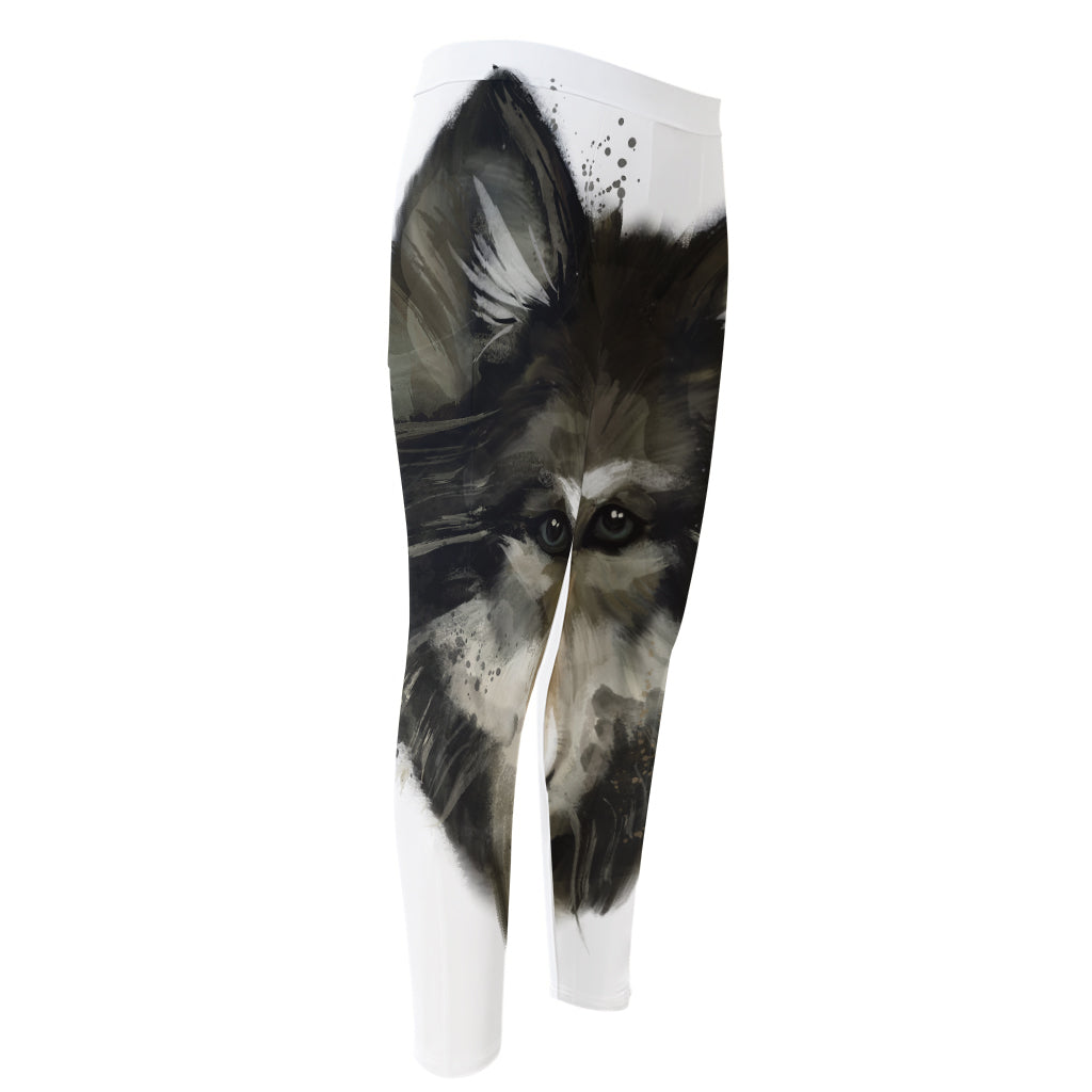 Watercolor Painting Wolf Print Men's Compression Pants