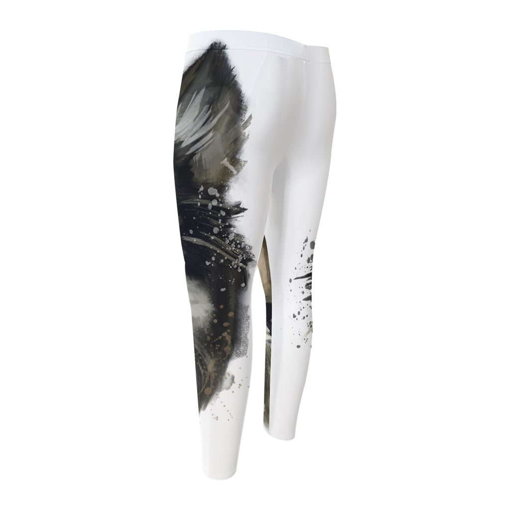 Watercolor Painting Wolf Print Men's Compression Pants