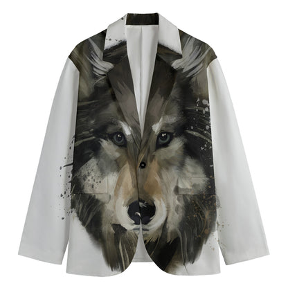 Watercolor Painting Wolf Print Men's Cotton Blazer