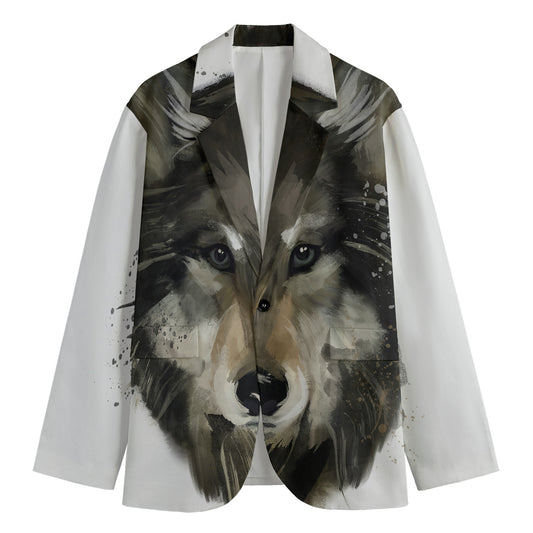 Watercolor Painting Wolf Print Men's Cotton Blazer