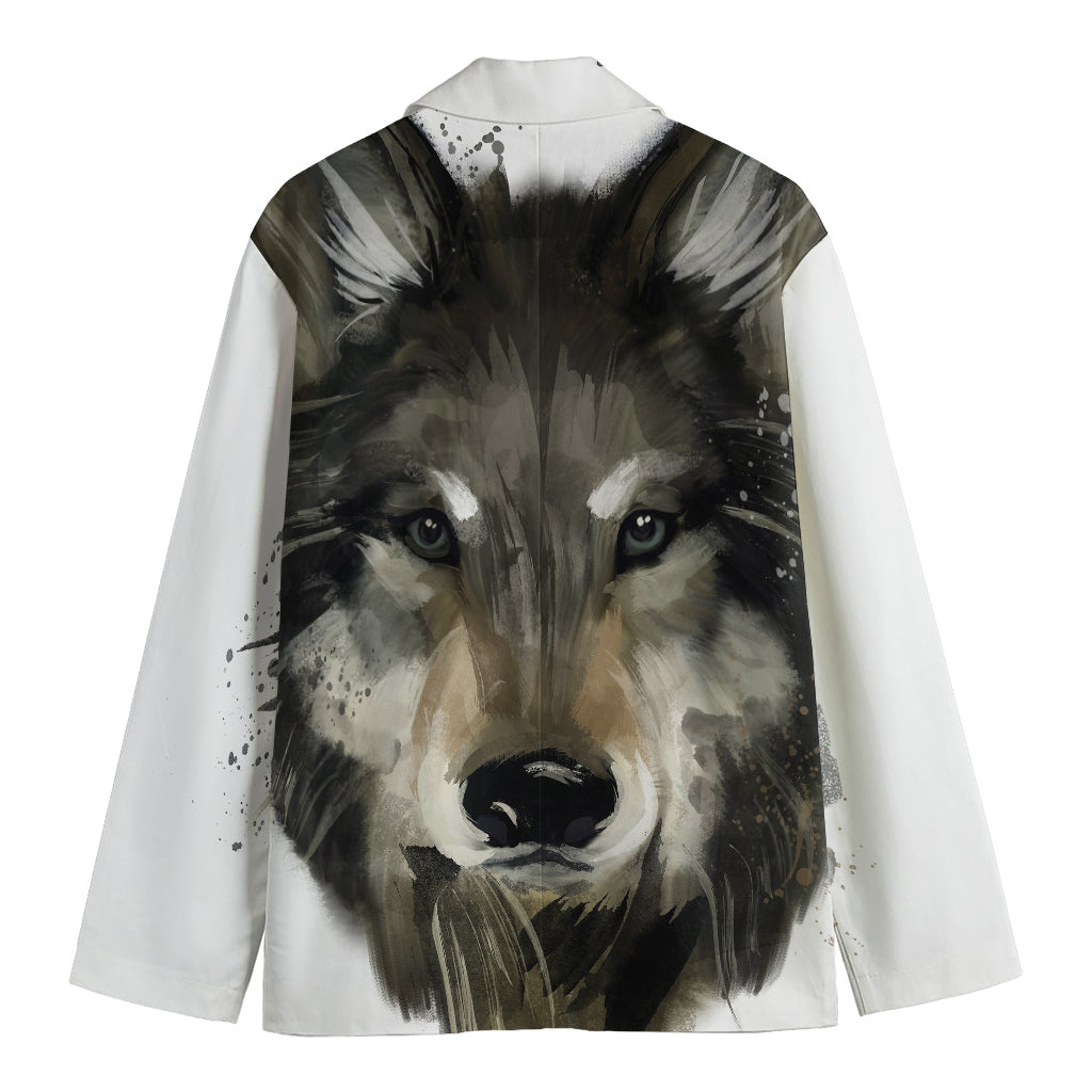 Watercolor Painting Wolf Print Men's Cotton Blazer