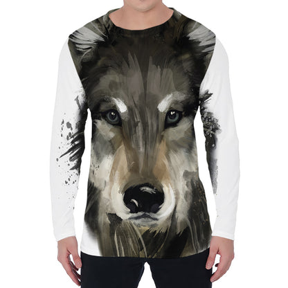 Watercolor Painting Wolf Print Men's Long Sleeve T-Shirt