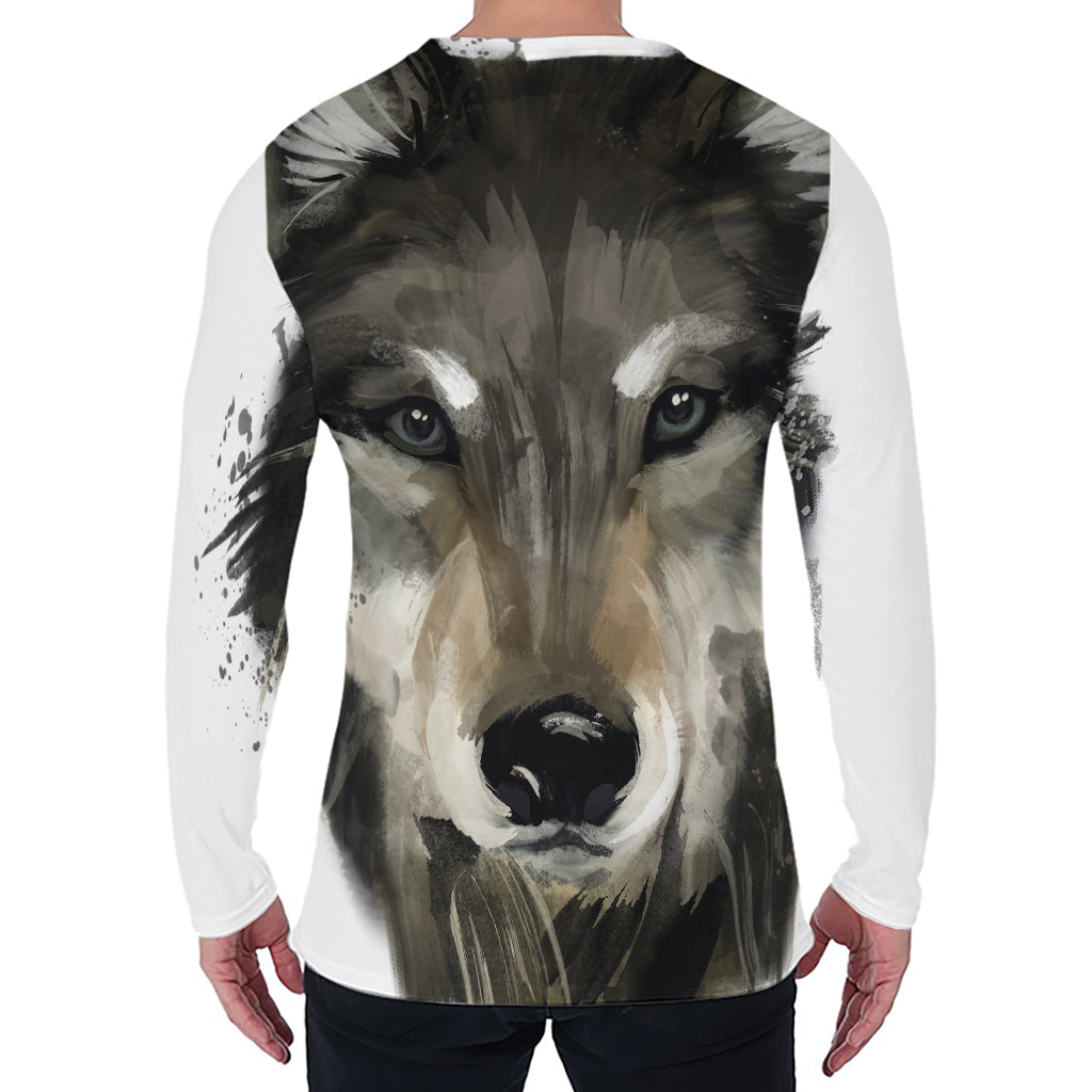Watercolor Painting Wolf Print Men's Long Sleeve T-Shirt