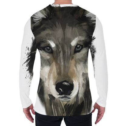 Watercolor Painting Wolf Print Men's Long Sleeve T-Shirt