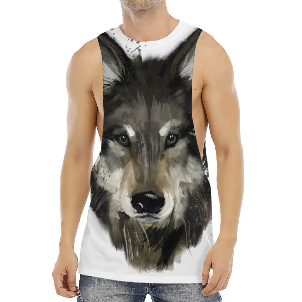 Watercolor Painting Wolf Print Men's Muscle Tank Top