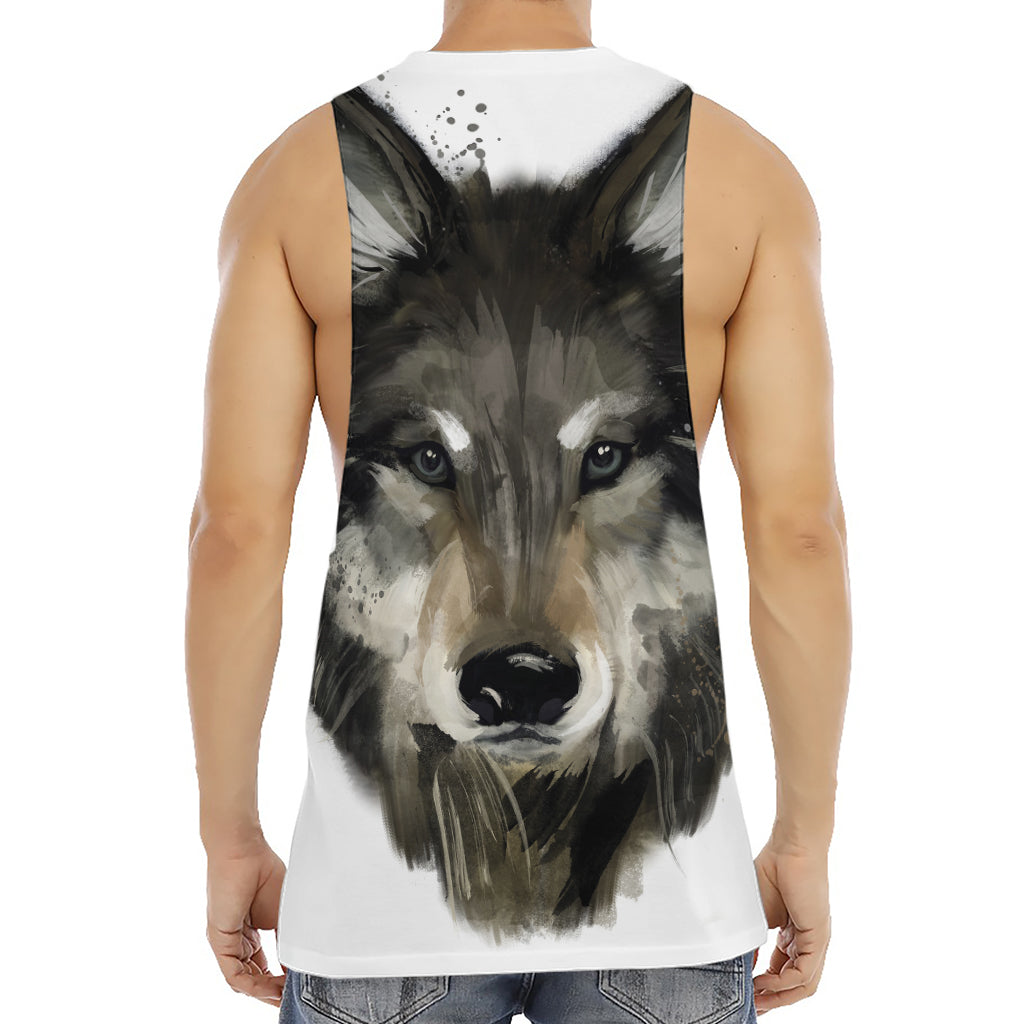 Watercolor Painting Wolf Print Men's Muscle Tank Top