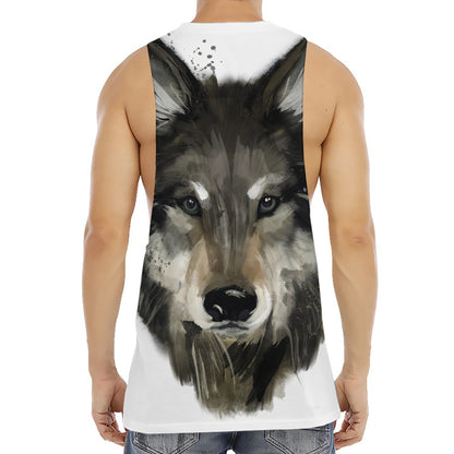 Watercolor Painting Wolf Print Men's Muscle Tank Top