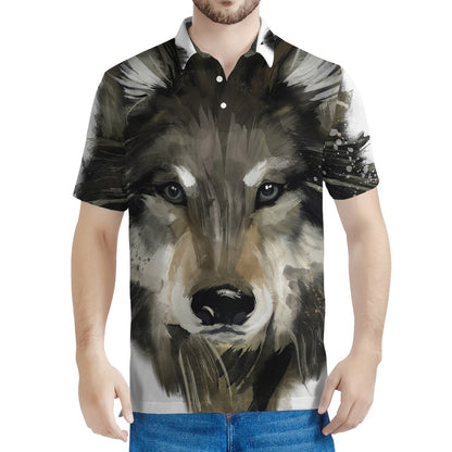 Watercolor Painting Wolf Print Men's Polo Shirt