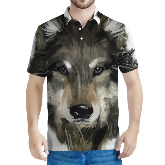 Watercolor Painting Wolf Print Men's Polo Shirt