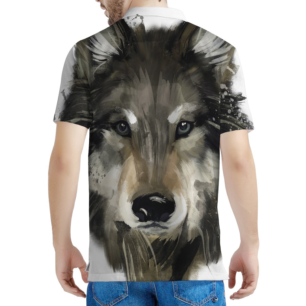 Watercolor Painting Wolf Print Men's Polo Shirt