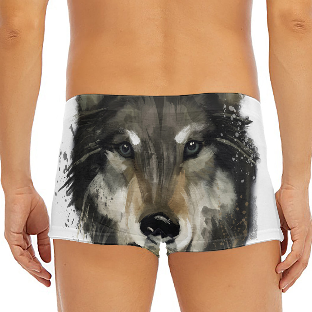 Watercolor Painting Wolf Print Men's Short Boxer Briefs