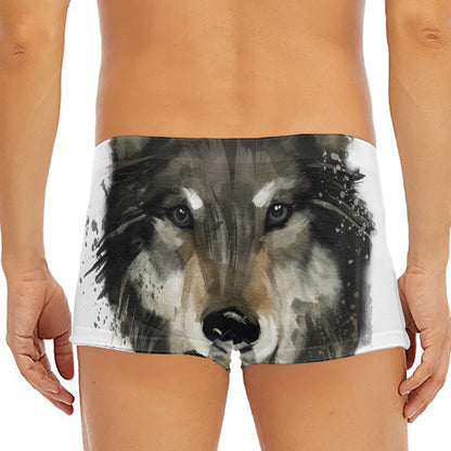 Watercolor Painting Wolf Print Men's Short Boxer Briefs