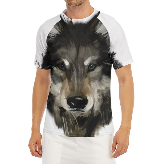 Watercolor Painting Wolf Print Men's Short Sleeve Rash Guard
