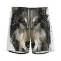Watercolor Painting Wolf Print Men's Athletic Shorts
