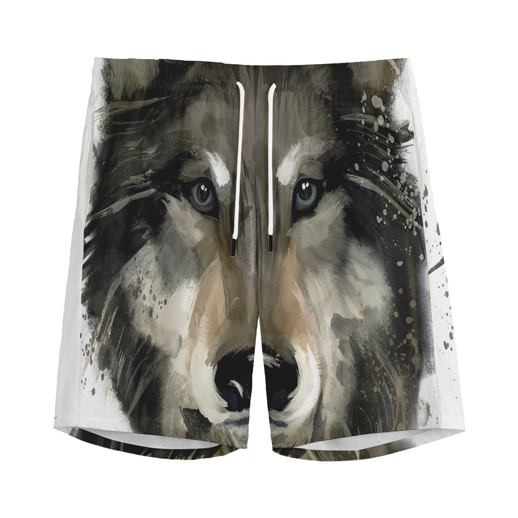 Watercolor Painting Wolf Print Men's Sports Shorts