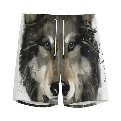 Watercolor Painting Wolf Print Men's Sports Shorts