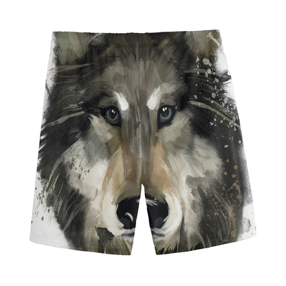 Watercolor Painting Wolf Print Men's Sports Shorts