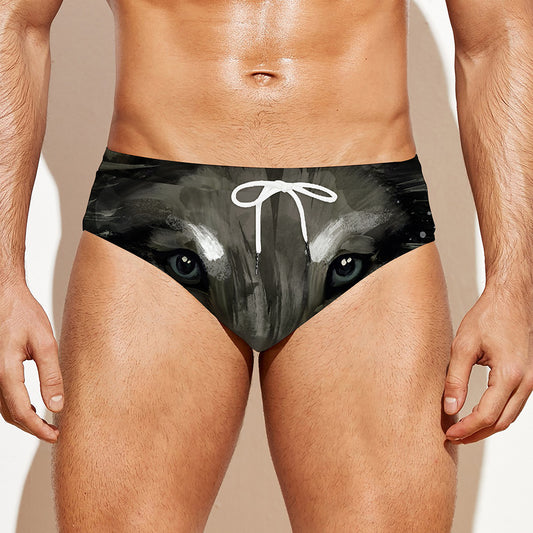 Watercolor Painting Wolf Print Men's Swim Briefs