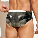 Watercolor Painting Wolf Print Men's Swim Briefs