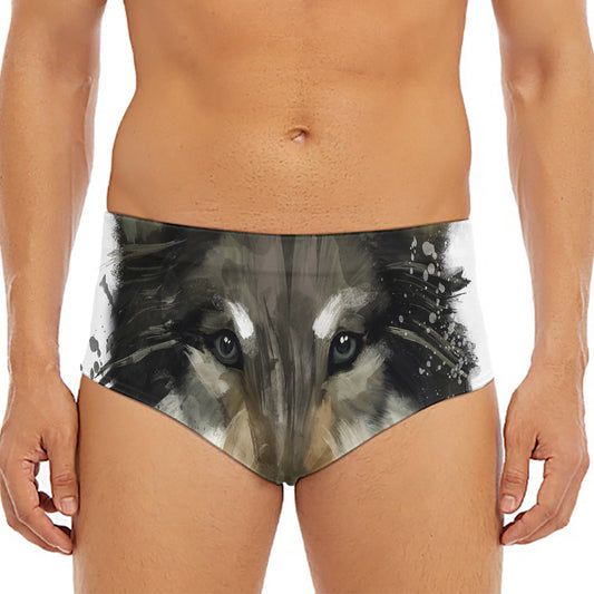 Watercolor Painting Wolf Print Men's Triangle Swim Briefs