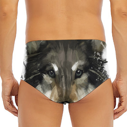 Watercolor Painting Wolf Print Men's Triangle Swim Briefs