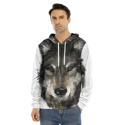 Watercolor Painting Wolf Print Men's Velvet Pullover Hoodie