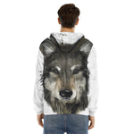 Watercolor Painting Wolf Print Men's Velvet Pullover Hoodie