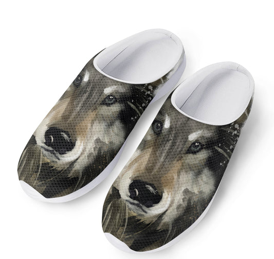 Watercolor Painting Wolf Print Mesh Casual Shoes