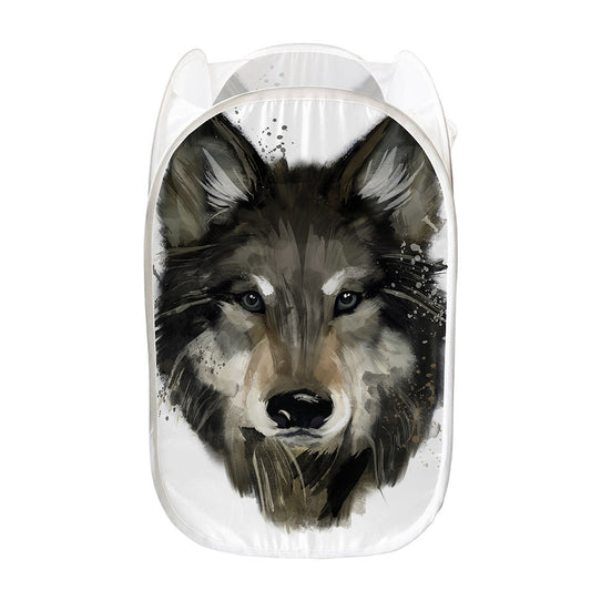 Watercolor Painting Wolf Print Mesh Laundry Hamper