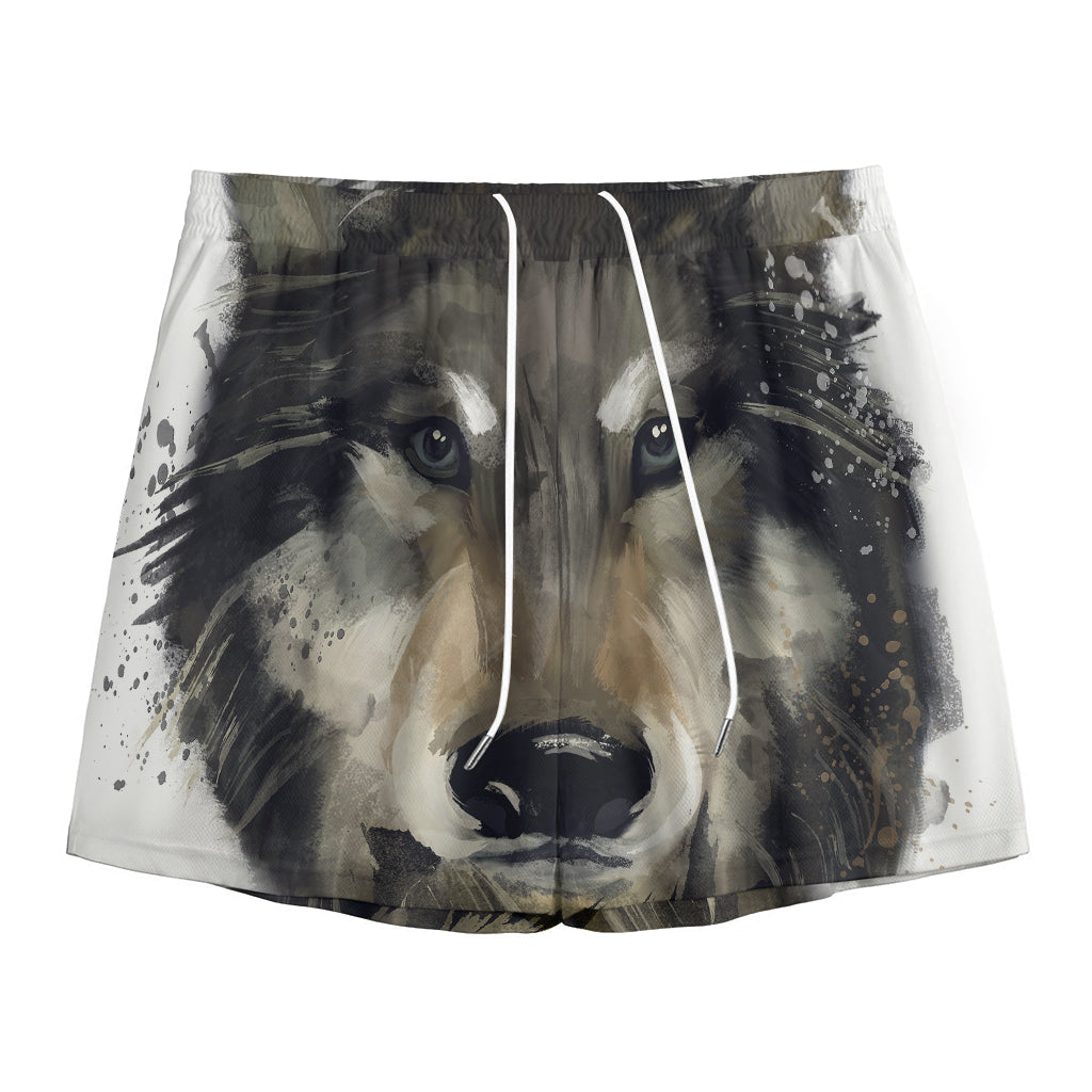 Watercolor Painting Wolf Print Mesh Shorts