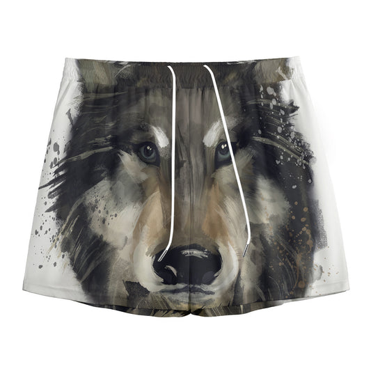 Watercolor Painting Wolf Print Mesh Shorts