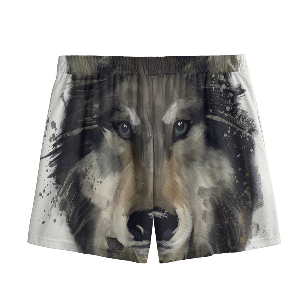 Watercolor Painting Wolf Print Mesh Shorts