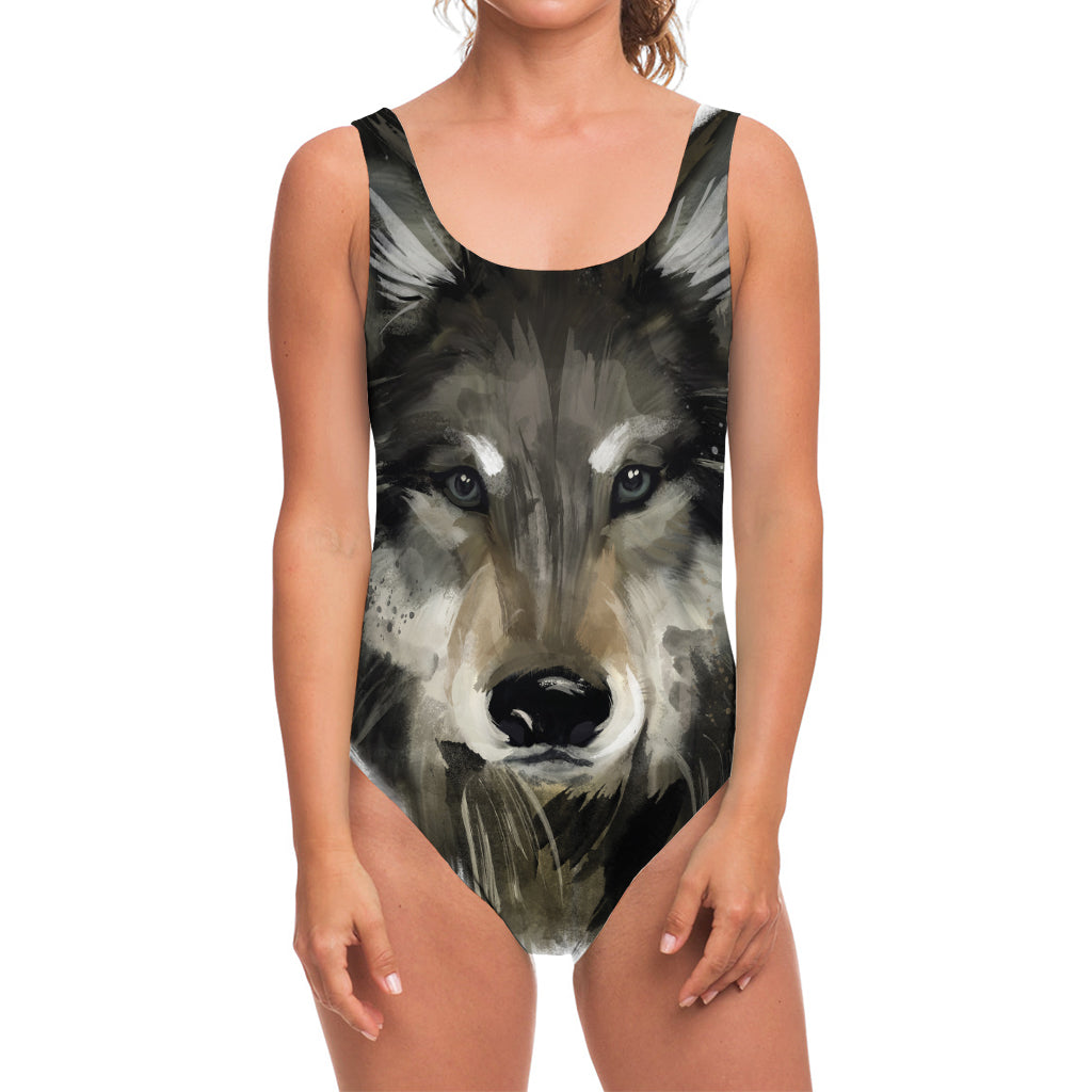Watercolor Painting Wolf Print One Piece Swimsuit