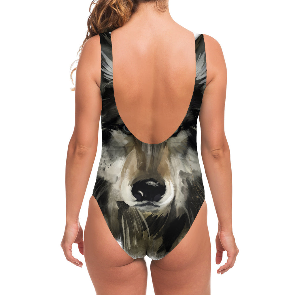Watercolor Painting Wolf Print One Piece Swimsuit