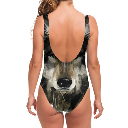Watercolor Painting Wolf Print One Piece Swimsuit