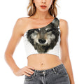 Watercolor Painting Wolf Print One Shoulder Crop Top