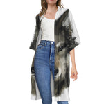 Watercolor Painting Wolf Print Open Front Beach Cover Up