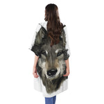 Watercolor Painting Wolf Print Open Front Beach Cover Up