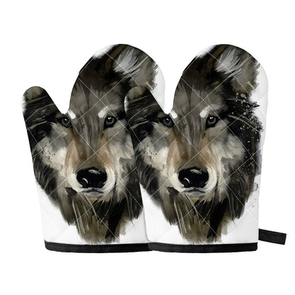 Watercolor Painting Wolf Print Oven Mitts