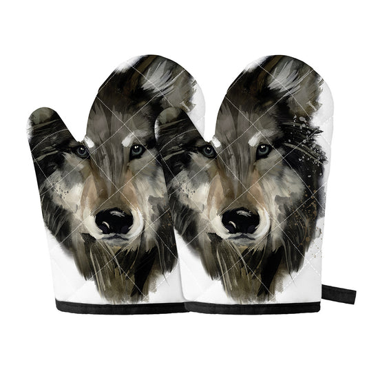 Watercolor Painting Wolf Print Oven Mitts
