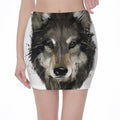 Watercolor Painting Wolf Print Pencil Mini Skirt