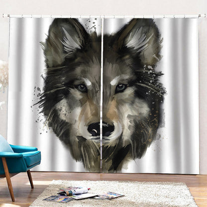 Watercolor Painting Wolf Print Pencil Pleat Curtains