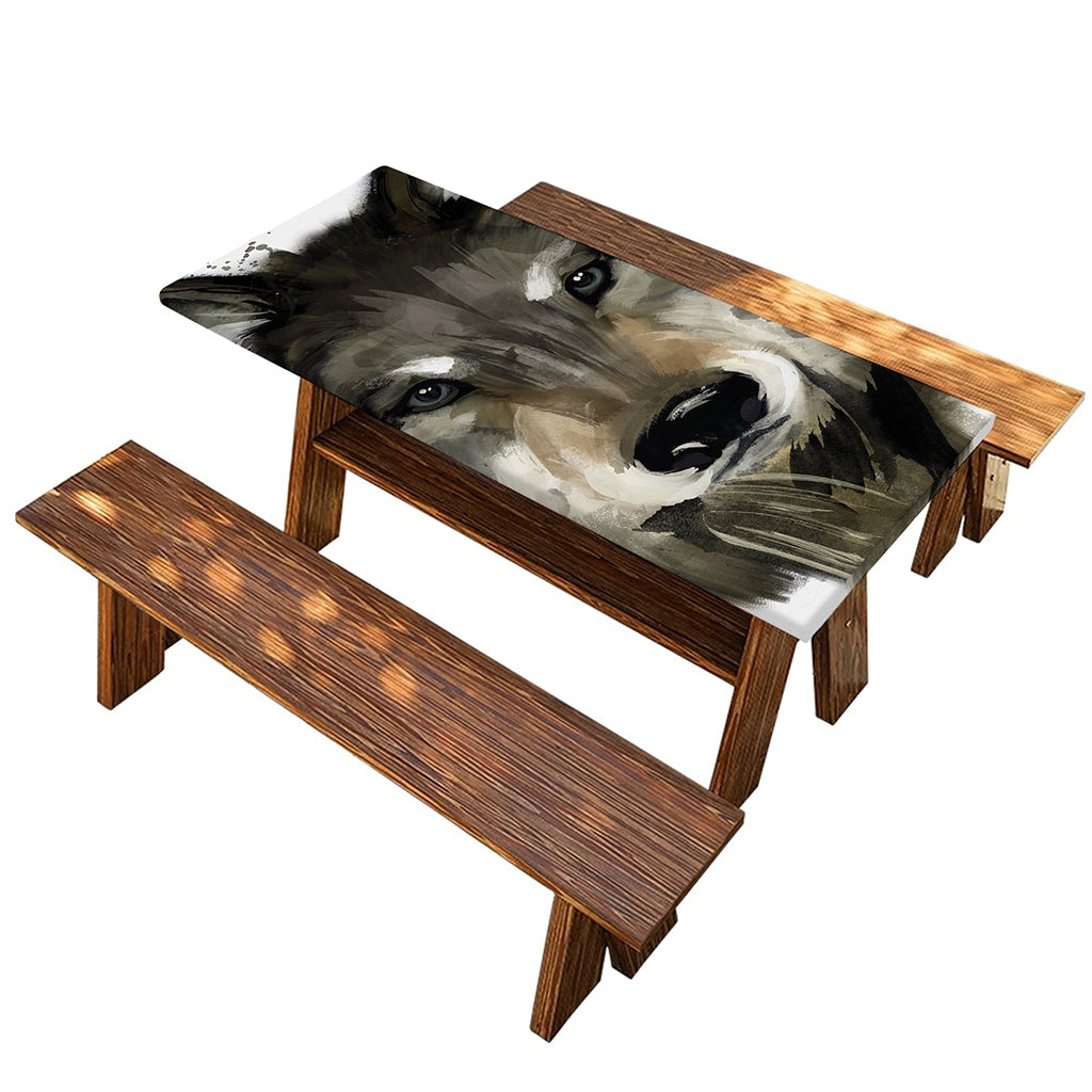 Watercolor Painting Wolf Print Picnic Table Cover