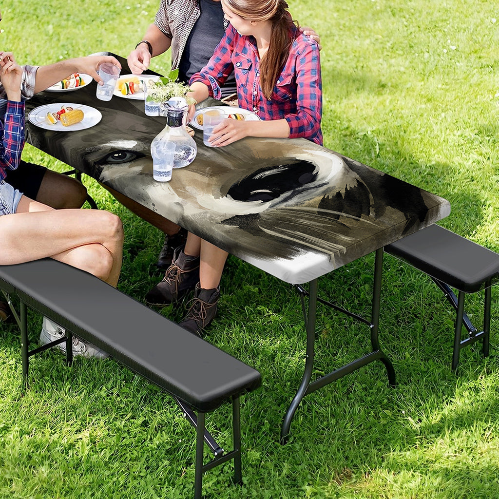 Watercolor Painting Wolf Print Picnic Table Cover